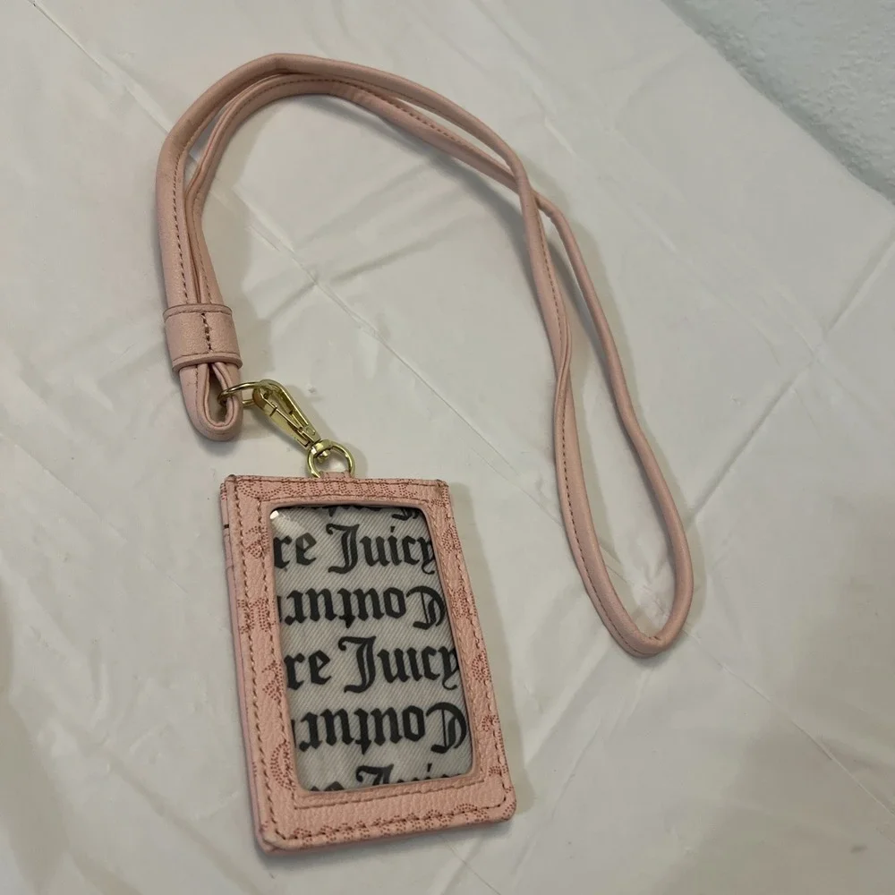 Juicy Couture Lanyard Id Credit Card Holder Logo Pink White School Preppy